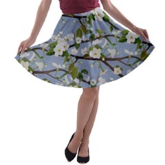 Pear Branch With Flowers A-line Skater Skirt by SychEva