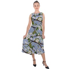 Pear Branch With Flowers Midi Tie-back Chiffon Dress by SychEva