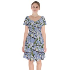 Pear Branch With Flowers Short Sleeve Bardot Dress by SychEva