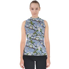 Pear Branch With Flowers Mock Neck Shell Top by SychEva