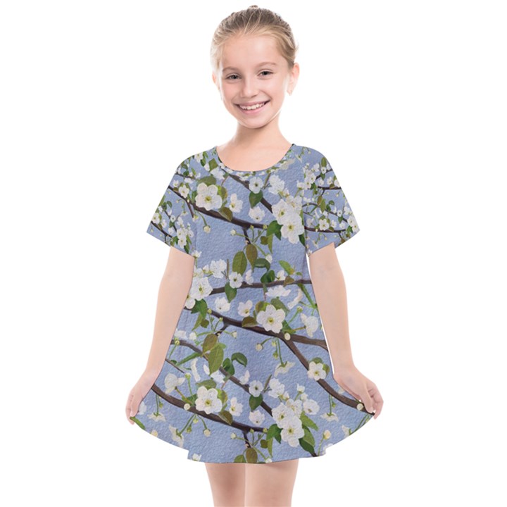 Pear Branch With Flowers Kids  Smock Dress