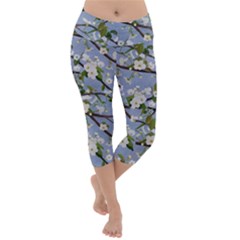 Pear Branch With Flowers Lightweight Velour Capri Yoga Leggings by SychEva