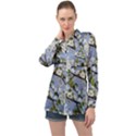 Pear Branch With Flowers Long Sleeve Satin Shirt View1