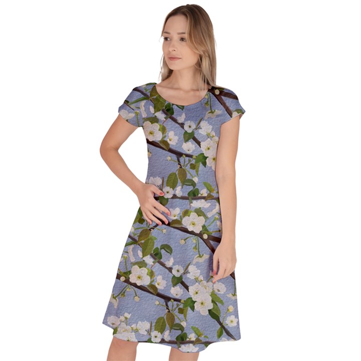 Pear Branch With Flowers Classic Short Sleeve Dress