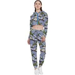 Pear Branch With Flowers Cropped Zip Up Lounge Set by SychEva