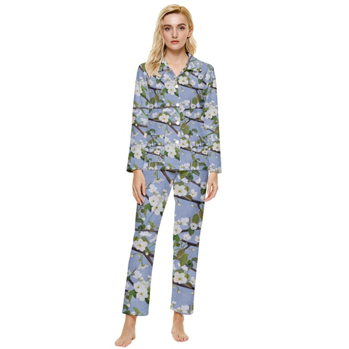 Pear Branch With Flowers Womens  Long Sleeve Pajamas Set