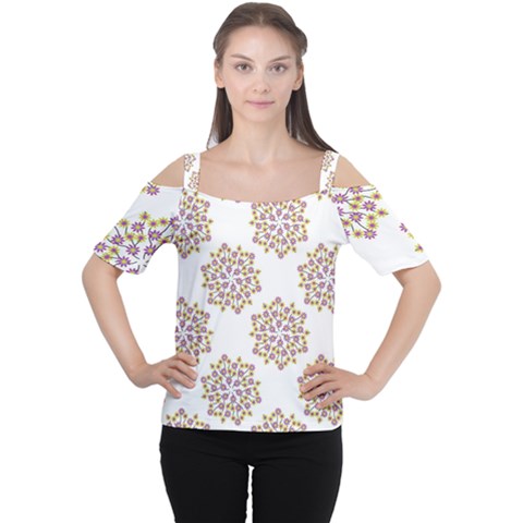 Flowers Pattern Cutout Shoulder Tee by UniqueThings