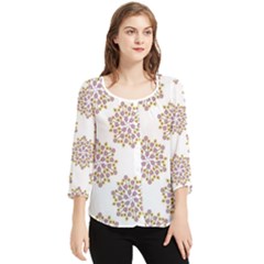 Flowers Pattern Chiffon Quarter Sleeve Blouse