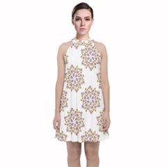 Flowers Pattern Velvet Halter Neckline Dress  by UniqueThings