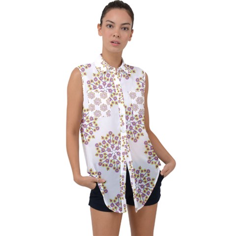 Flowers Pattern Sleeveless Chiffon Button Shirt by UniqueThings