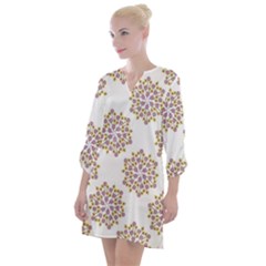 Flowers Pattern Open Neck Shift Dress