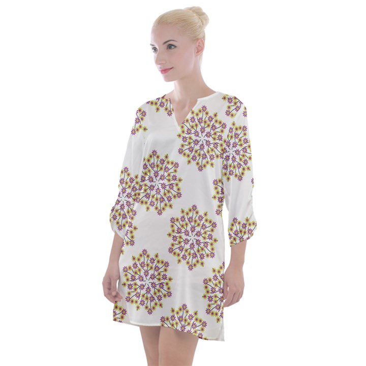 Flowers Pattern Open Neck Shift Dress