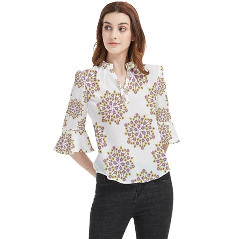 Flowers Pattern Loose Horn Sleeve Chiffon Blouse by UniqueThings