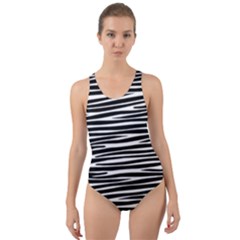 Zebra Stripes, Black And White Asymmetric Lines, Wildlife Pattern Cut-out Back One Piece Swimsuit by Casemiro