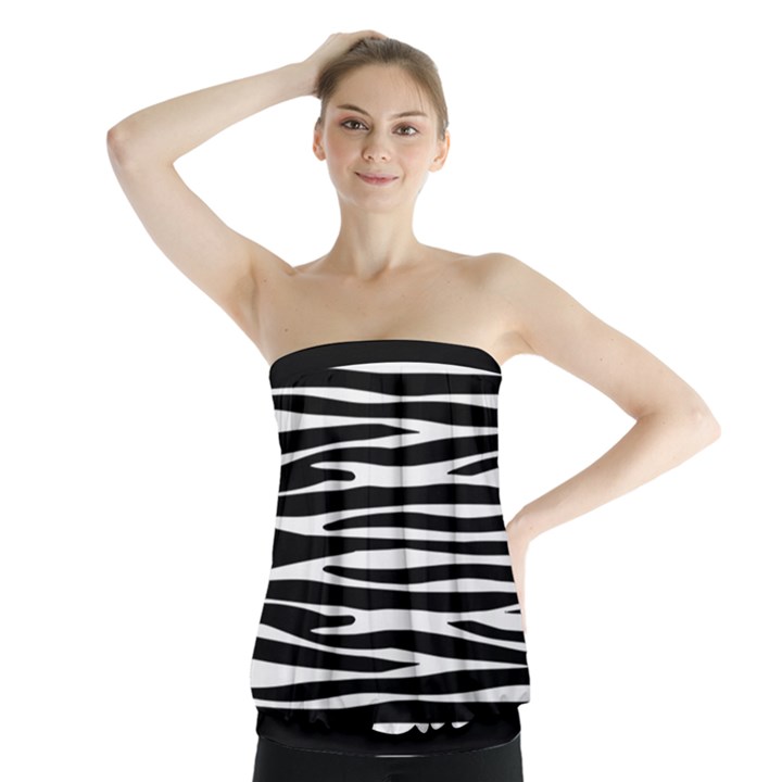 Zebra stripes, black and white asymmetric lines, wildlife pattern Strapless Top