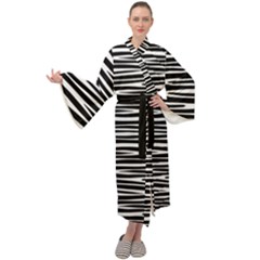 Zebra Stripes, Black And White Asymmetric Lines, Wildlife Pattern Maxi Velour Kimono by Casemiro