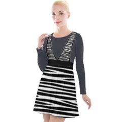 Zebra Stripes, Black And White Asymmetric Lines, Wildlife Pattern Plunge Pinafore Velour Dress by Casemiro