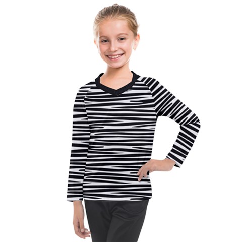 Zebra Stripes, Black And White Asymmetric Lines, Wildlife Pattern Kids  Long Mesh Tee by Casemiro