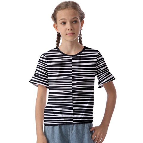 Zebra Stripes, Black And White Asymmetric Lines, Wildlife Pattern Kids  Cuff Sleeve Scrunch Bottom Tee by Casemiro