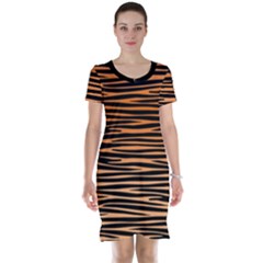 Tiger Stripes, Black And Orange, Asymmetric Lines, Wildlife Pattern Short Sleeve Nightdress by Casemiro