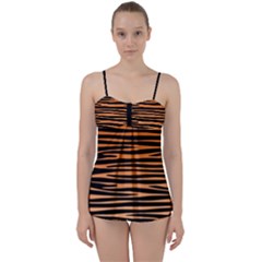 Tiger Stripes, Black And Orange, Asymmetric Lines, Wildlife Pattern Babydoll Tankini Set by Casemiro