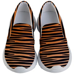 Tiger Stripes, Black And Orange, Asymmetric Lines, Wildlife Pattern Kids Lightweight Slip Ons by Casemiro