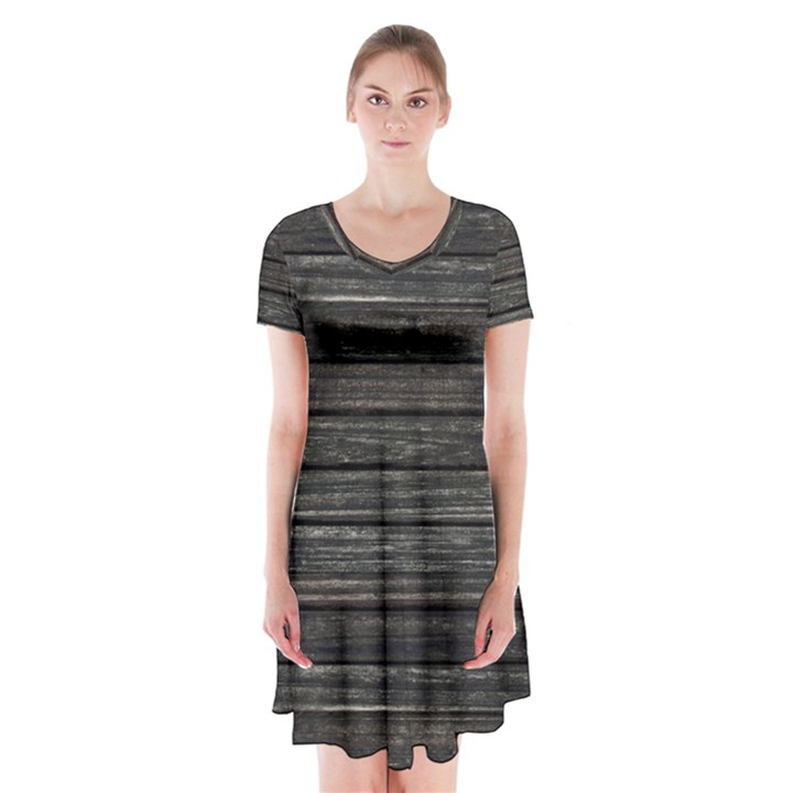 Wooden Linear Geometric Design Short Sleeve V-neck Flare Dress