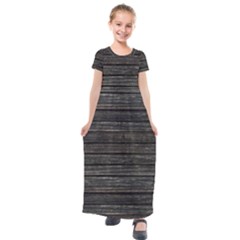 Wooden Linear Geometric Design Kids  Short Sleeve Maxi Dress by dflcprintsclothing