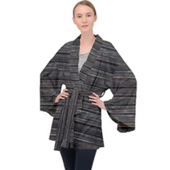 Wooden Linear Geometric Design Long Sleeve Velvet Kimono  by dflcprintsclothing