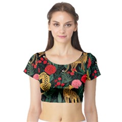 Leopardrose Short Sleeve Crop Top by PollyParadise