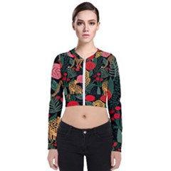 Leopardrose Long Sleeve Zip Up Bomber Jacket by PollyParadise