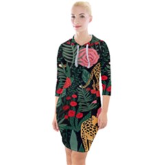 Leopardrose Quarter Sleeve Hood Bodycon Dress by PollyParadise