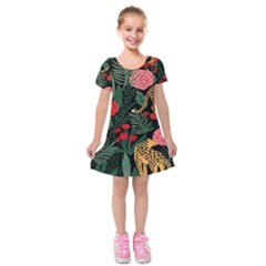 Leopardrose Kids  Short Sleeve Velvet Dress