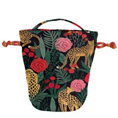 Leopardrose Drawstring Bucket Bag by PollyParadise