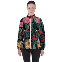 Leopardrose Women s High Neck Windbreaker by PollyParadise