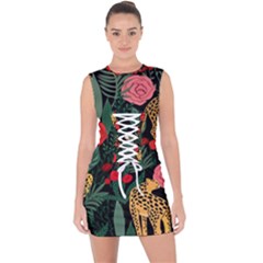 Leopardrose Lace Up Front Bodycon Dress