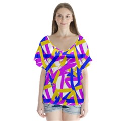 Colored Stripes V-neck Flutter Sleeve Top by UniqueThings