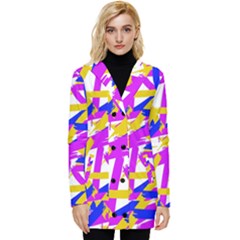 Colored Stripes Button Up Hooded Coat 