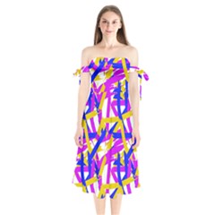 Colored Stripes Shoulder Tie Bardot Midi Dress by UniqueThings