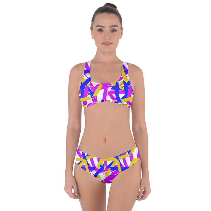 colored stripes Criss Cross Bikini Set