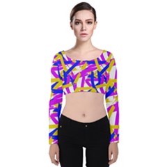 Colored Stripes Velvet Long Sleeve Crop Top by UniqueThings