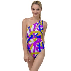 Colored Stripes To One Side Swimsuit