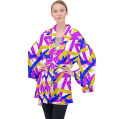 Colored Stripes Long Sleeve Velvet Kimono  by UniqueThings