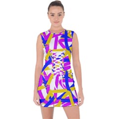 Colored Stripes Lace Up Front Bodycon Dress by UniqueThings