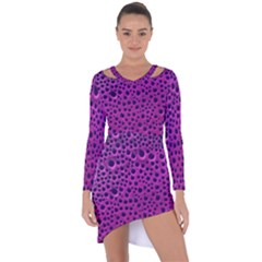 Purple Abstract Print Design Asymmetric Cut-out Shift Dress