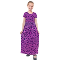 Purple Abstract Print Design Kids  Short Sleeve Maxi Dress