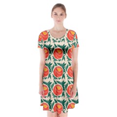 Rose Ornament Short Sleeve V-neck Flare Dress by SychEva