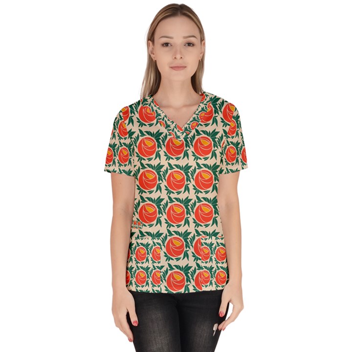 Rose Ornament Women s V-Neck Scrub Top