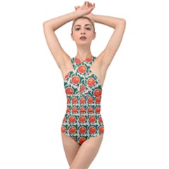 Rose Ornament Cross Front Low Back Swimsuit by SychEva