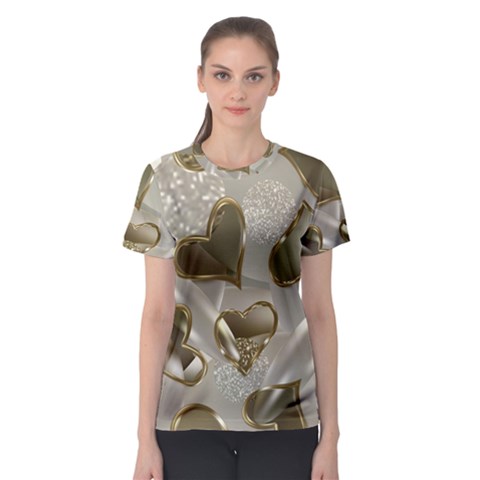   Golden Hearts Women s Sport Mesh Tee by Galinka